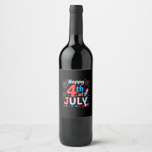 Happy 4th Of July Patriotic American Flag USA Wine Label