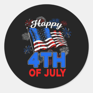 Happy 4th Of July Patriotic American Us Flag Men W Classic Round Sticker