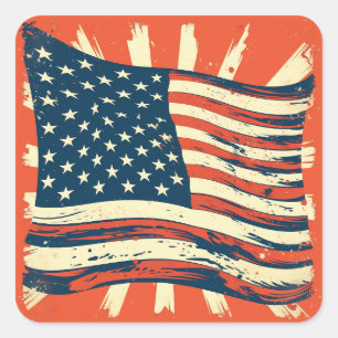 Happy 4th Of July Patriotic American US Flag Square Sticker