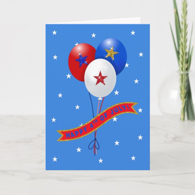 Happy 4th of July Patriotic Balloons Note Card (Front)
