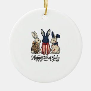 Happy 4th of July Patriotic Bunny Shirt Design_1 Ceramic Tree Decoration