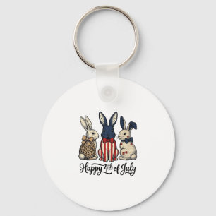 Happy 4th of July Patriotic Bunny Shirt Design_1 Key Ring