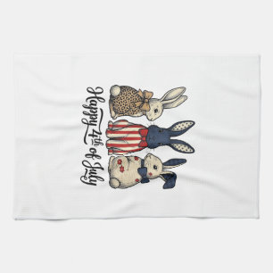 Happy 4th of July Patriotic Bunny Shirt Design_1 Tea Towel