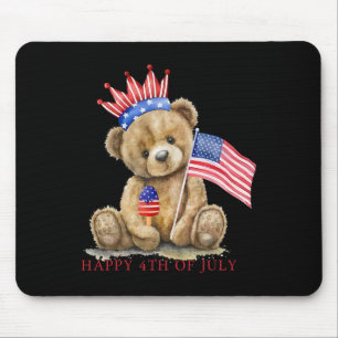 Happy 4th Of July Patriotic Cute Bear Women Girls  Mouse Mat
