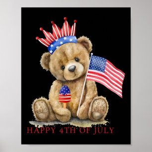 Happy 4th Of July Patriotic Cute Bear Women Girls  Poster