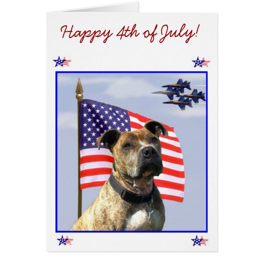 Happy 4th of July Patriotic pitbull dog Greeting Card | Zazzle