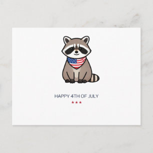 Happy 4th of July Patriotic Racoon Art Postcard