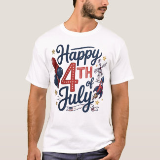 Happy 4th of July Patriotic Rocket & Stars T-Shirt