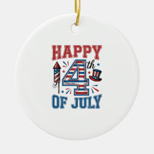 Happy 4th of July Patriotic Vintage Vector Design_ Ceramic Tree Decoration
