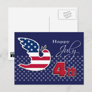 Happy 4th of July. Peace Dove Patriotic  Holiday Postcard