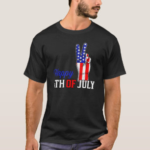 Happy 4th Of July Peace Left Hand Independence Day T-Shirt