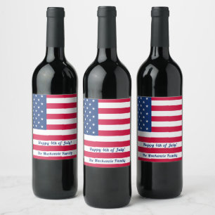 Happy 4th of July Personalised American Flag Wine Label