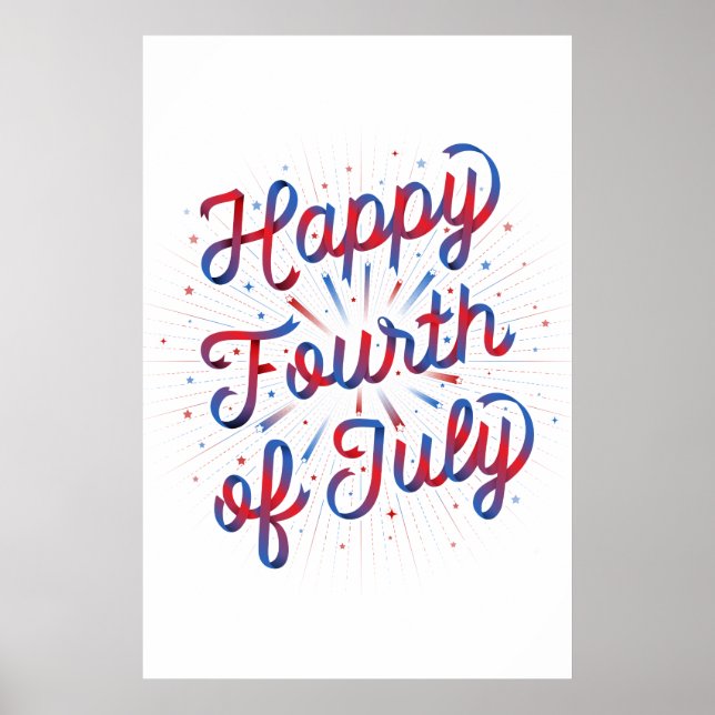 Happy 4th of July Poster 24x36 (Red/Blue Gradient) (Front)