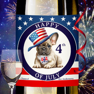 Happy 4th of July Pug Wine Label