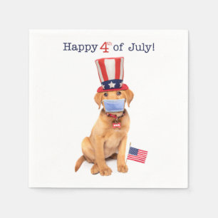 Happy 4th of July Puppy in Face Mask Napkin