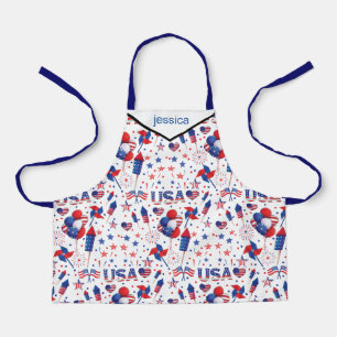 Happy 4th of July Red Blue Cute Party  Apron
