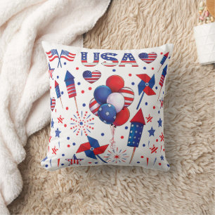 Happy 4th of July Red Blue Cute Party  Cushion