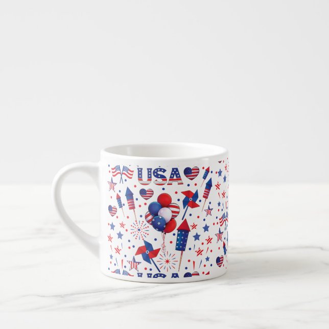 Happy 4th of July Red Blue Cute Party  Espresso Cup (Left)