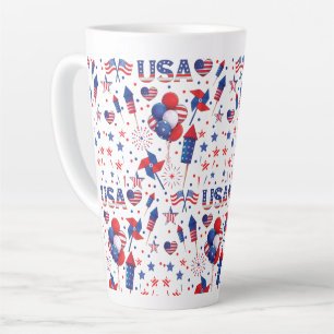 Happy 4th of July Red Blue Cute Party  Latte Mug