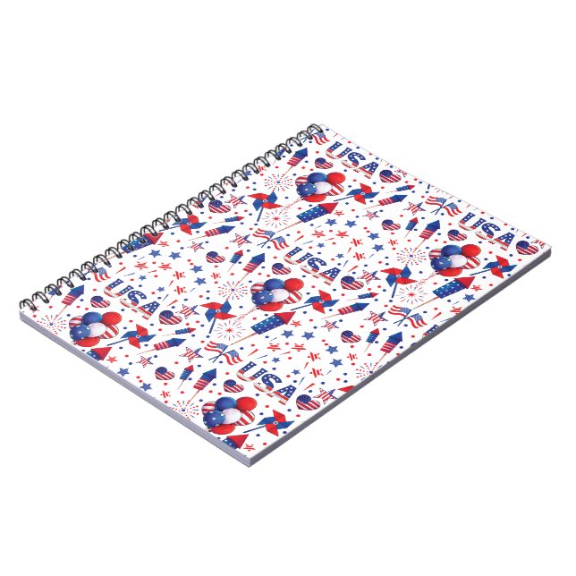 Happy 4th of July Red Blue Cute Party  Notebook (Left Side)