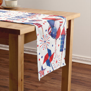 Happy 4th of July Red Blue Cute Party Short Table Runner