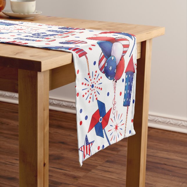 Happy 4th of July Red Blue Cute Party  Short Table Runner (In Situ)