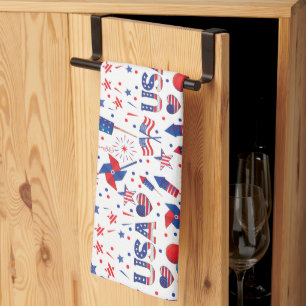 Happy 4th of July Red Blue Cute Party Tea Towel