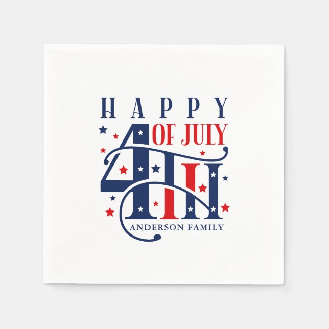 Happy 4th of July Red White and Blue Napkin (Front)