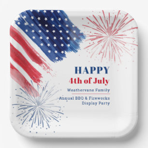Happy 4th of July Red White and Blue Party Paper Plate