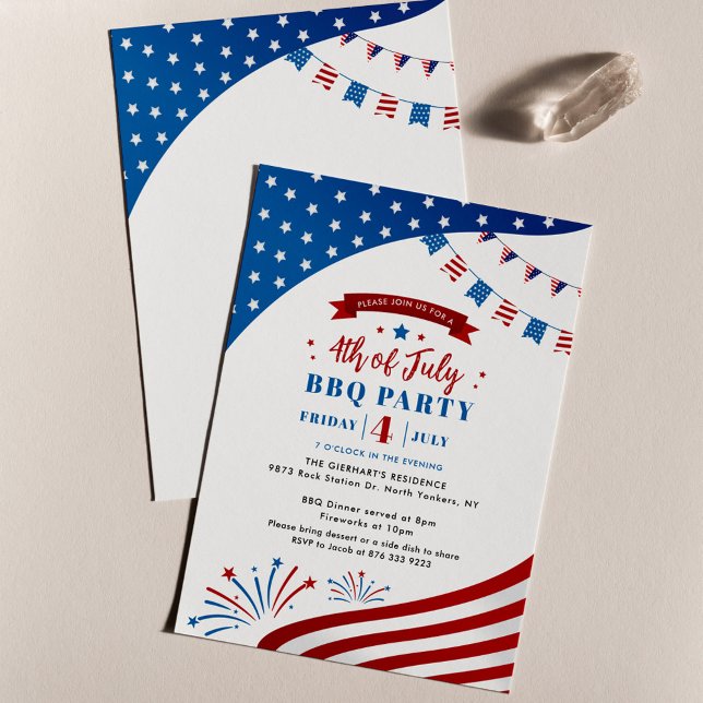 Happy 4th of July Red White and Blue Patriotic Invitation (Family Reunion Summer July 4th Modern Party Invitation)