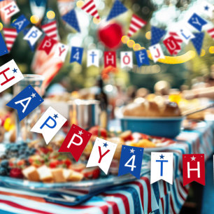Happy 4th Of July Red White Blue Celebration Bunting