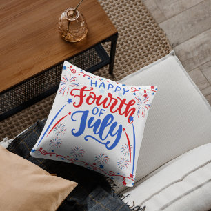 Happy 4TH Of July Red White Blue Cute Anniversary Cushion
