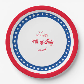 Happy 4th of July Red White Blue Paper Plate
