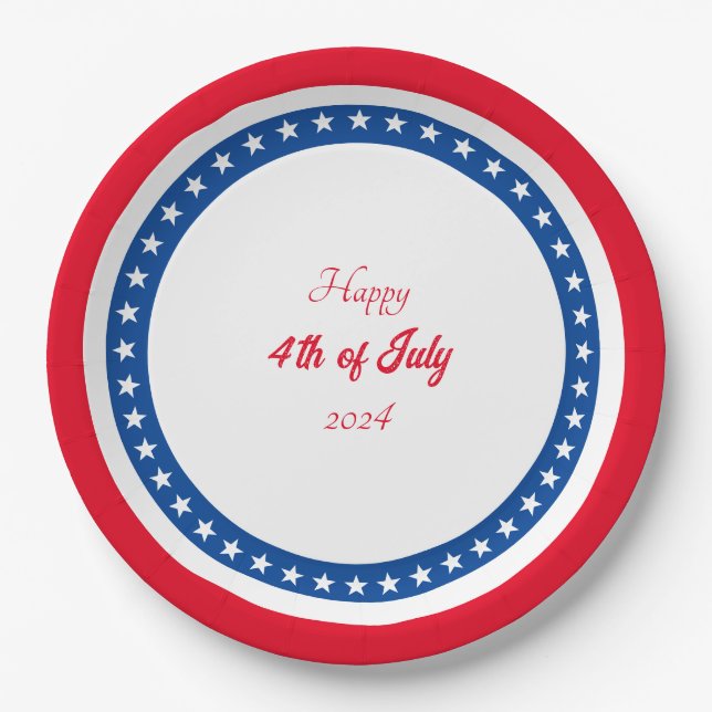Happy 4th of July Red White Blue Paper Plate (Front)