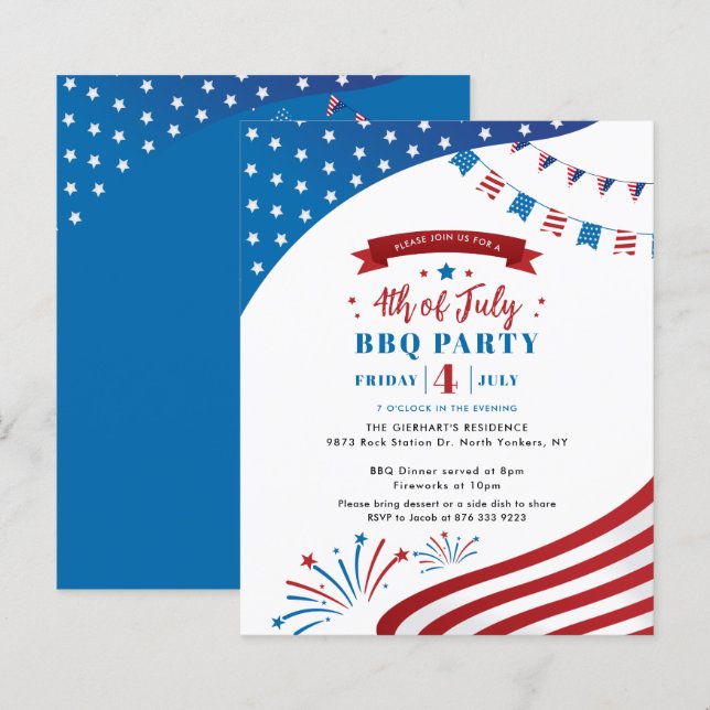 Happy 4th of July Red White Blue Party Invitation (Front/Back)