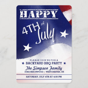 Happy 4th of July Red White Blue Party Invitation