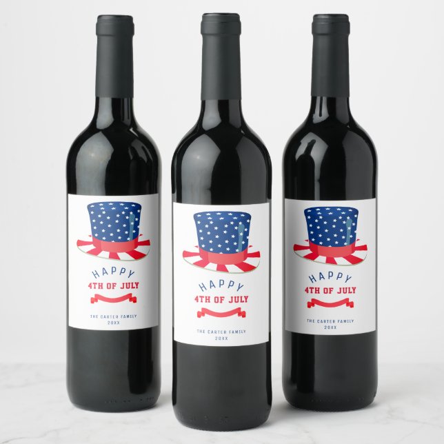 Happy 4th of July Red White Blue Patriotic Party Wine Label (Bottles)
