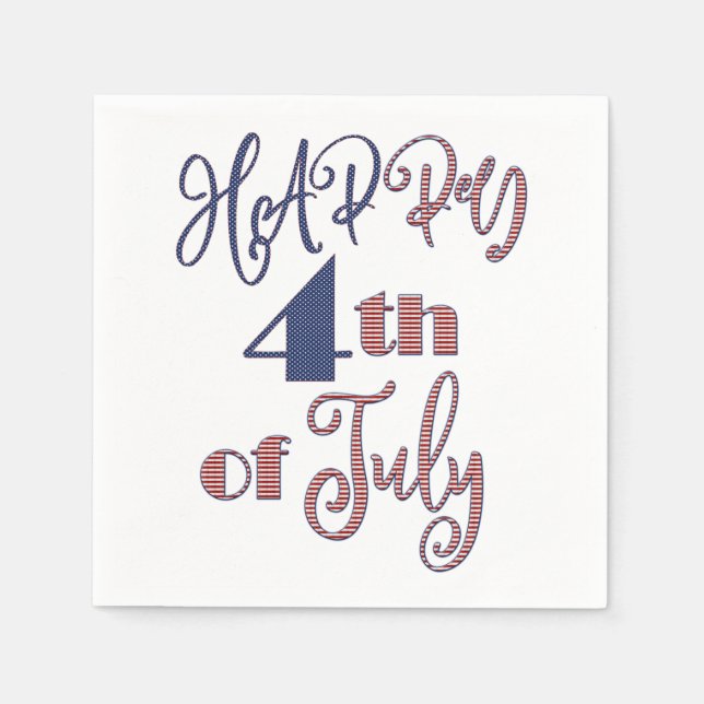 Happy 4th of July Red White Blue Stars and Stripes Napkin (Front)