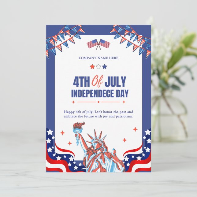 Happy 4th of July | Red White Blue Stars & Stripes Holiday Card (Standing Front)
