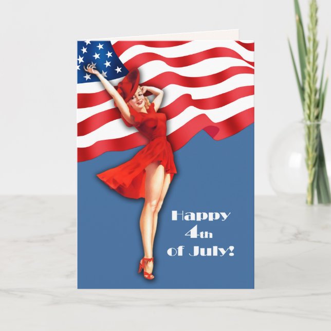 Happy 4th of July. Retro Pin-up  Card (Front)