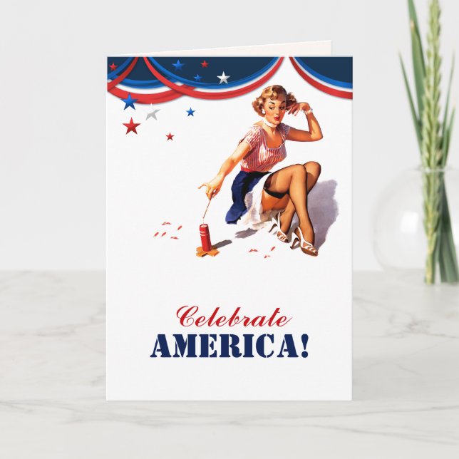 Happy 4th of July. Retro Pin-up  Card (Front)