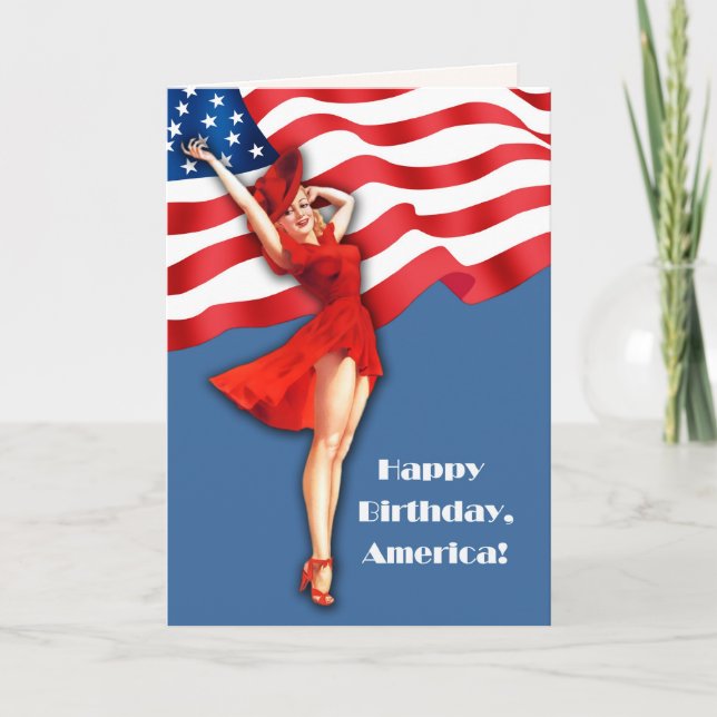 Happy 4th of July. Retro Pin-up Card (Front)