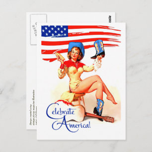 Happy 4th of July. Retro Pin-up  Postcard