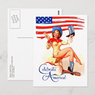 Happy 4th of July. Retro Pin-up  Postcard