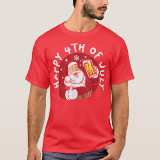 Happy 4th Of July Santa Summer Vacation Beach T-Shirt