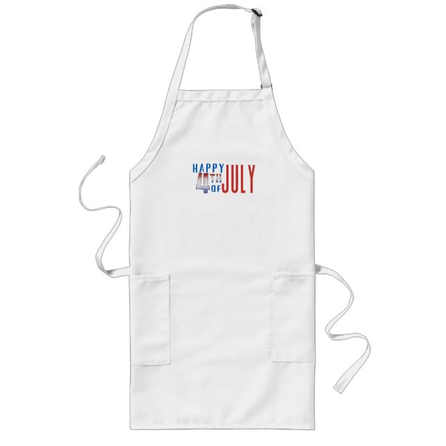 Happy 4th of July Shimmer Word Art  Long Apron (Front)