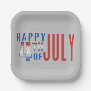 Happy 4th of July Shimmer Word Art Paper Plate
