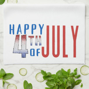 Happy 4th of July Shimmer Word Art Tea Towel