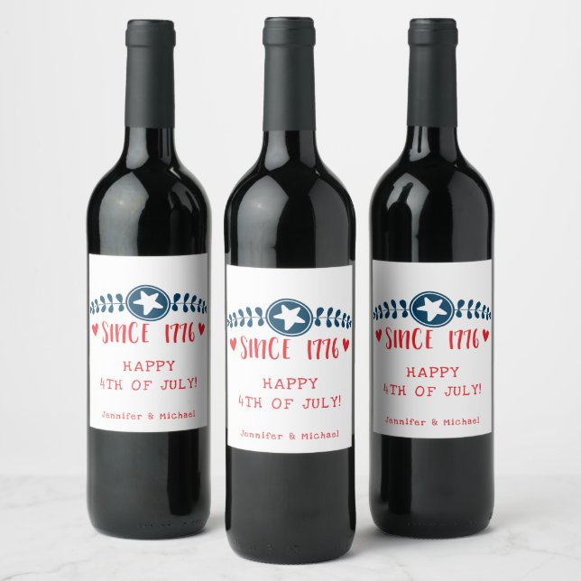 Happy 4th of July | Since 1776  - Patriotic Wine Label (Bottles)