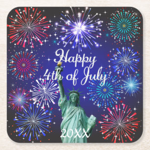 Happy 4th of July Square Paper Coaster
